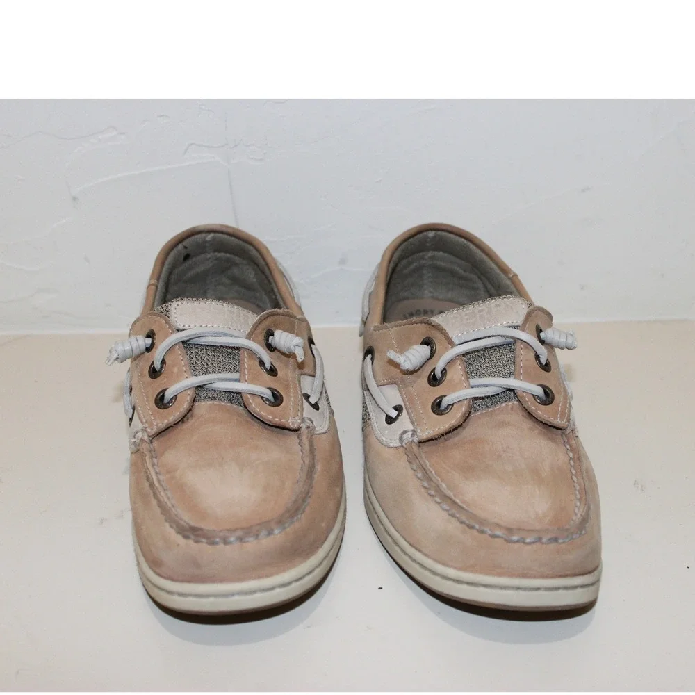 Sperry Leather Mesh Boat Shoe Women 8 Tan STS9745